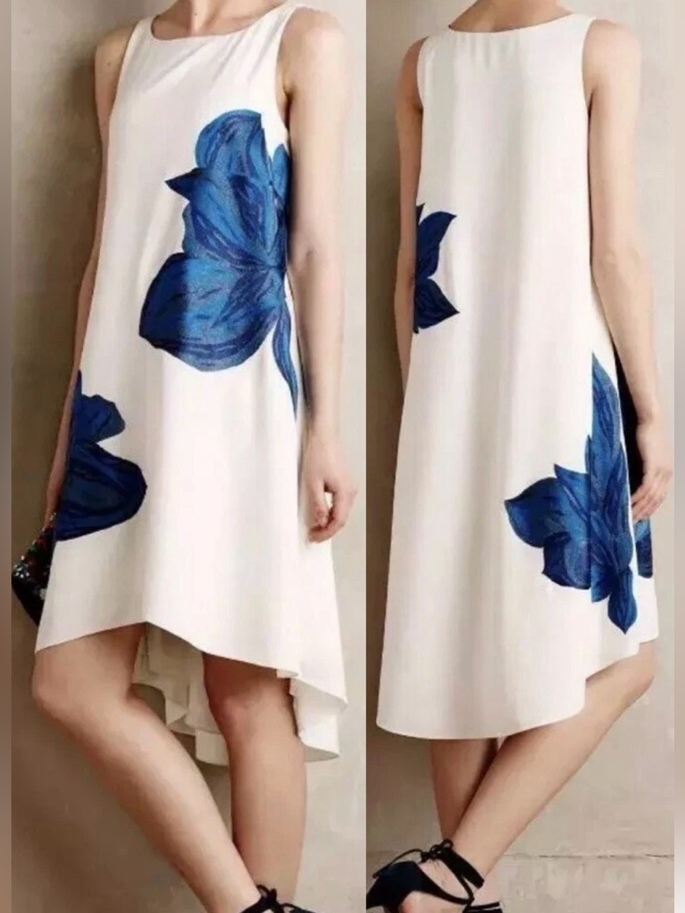 Anthropologie ~ Ranna Gill Embroidered Bluebell Dress - in White & Blue